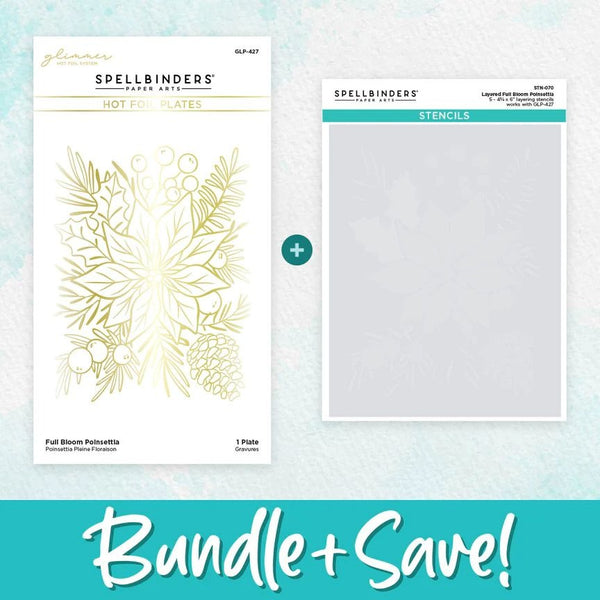 Spellbinders, Stencil & Die Bundle, The Glimmer for the Holidays Collection, Glimmer Hot Foil Plate and Stencil Bundle, Full Bloom Poinsettia (BD-0774)