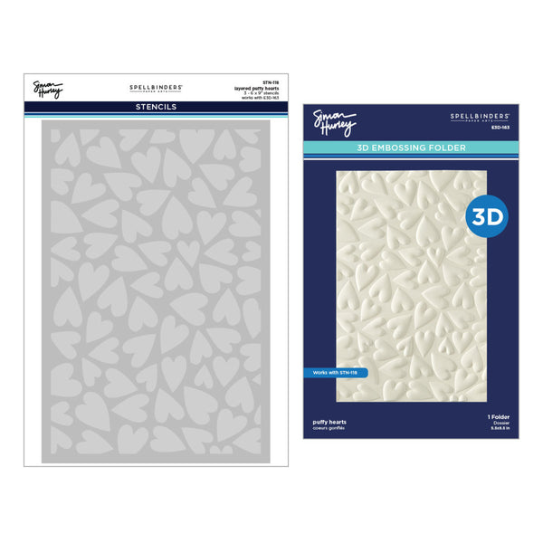 Spellbinders 3D Embossing Folder & Stencil by Simon Hurley, Puffy Hearts (BD-1018)