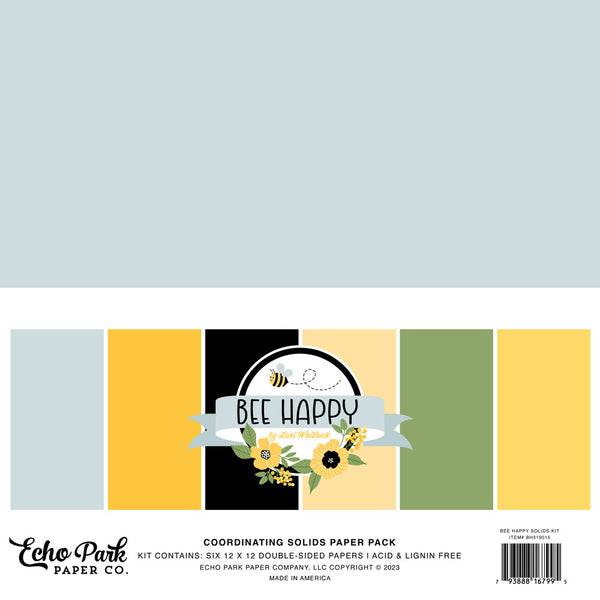Echo Park Double-Sided Solid Cardstock 12"X12" 6/Pkg, Bee Happy, 6 Colors