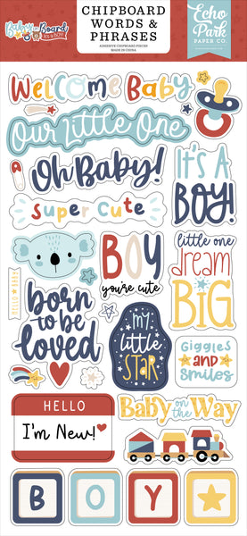 Echo Park Paper, Baby On Board, Adhesive Chipboard Words & Phrases 6"X13", It's a BOY! (BOB415022)
