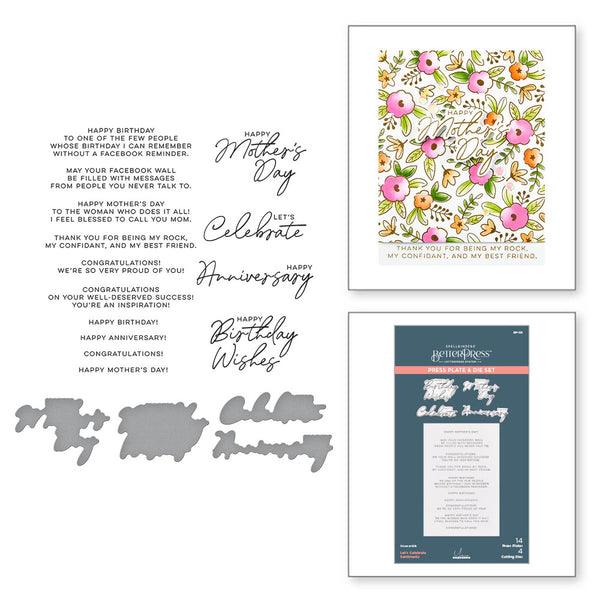 Spellbinders Press Plate & Die Set By Yana Smakula, Let's Celebrate Sentiments