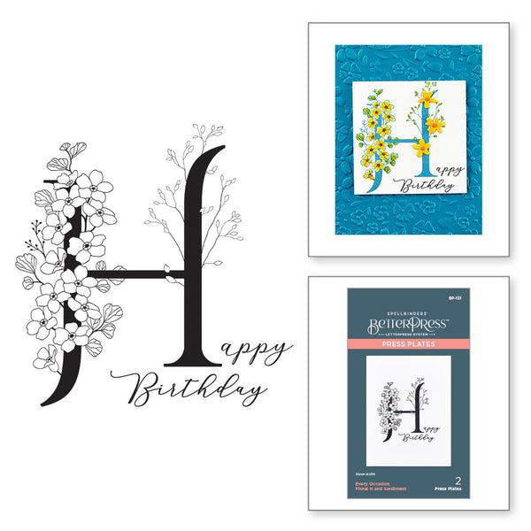 Spellbinders BetterPress Letterpress System Press Plates, Floral Alphabet - Floral H and Sentiment (BP-131)