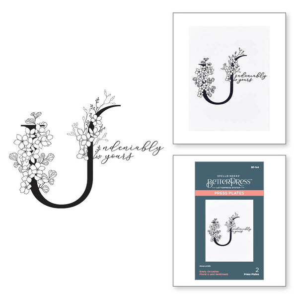 Spellbinders BetterPress Letterpress System Press Plates, Floral Alphabet - Floral U and Sentiment (BP-144)