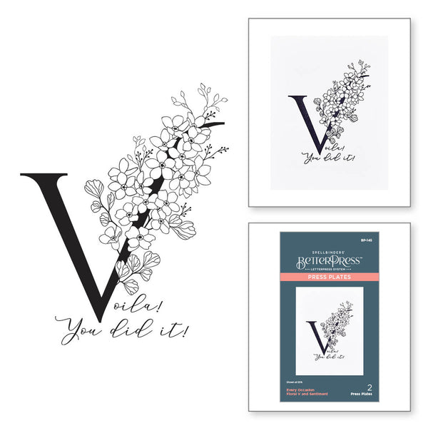 Spellbinders BetterPress Letterpress System Press Plates, Floral Alphabet - Floral V and Sentiment (BP-145)