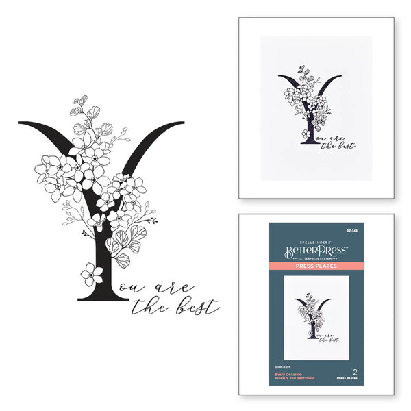 Spellbinders BetterPress Letterpress System Press Plates, Floral Alphabet - Floral Y and Sentiment (BP-148)