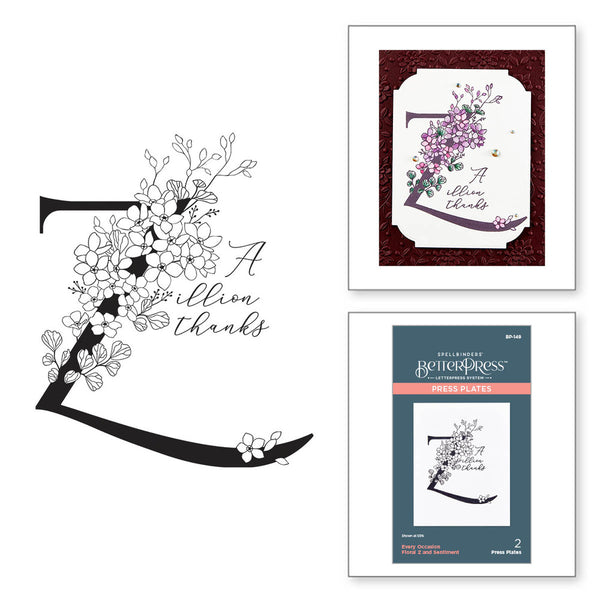 Spellbinders BetterPress Letterpress System Press Plates, Floral Alphabet - Floral Z and Sentiment (BP-149)