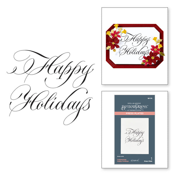 Spellbinders, BetterPress Press Plate By Paul Antonio, Copperplate, Happy Holidays (BP-178)