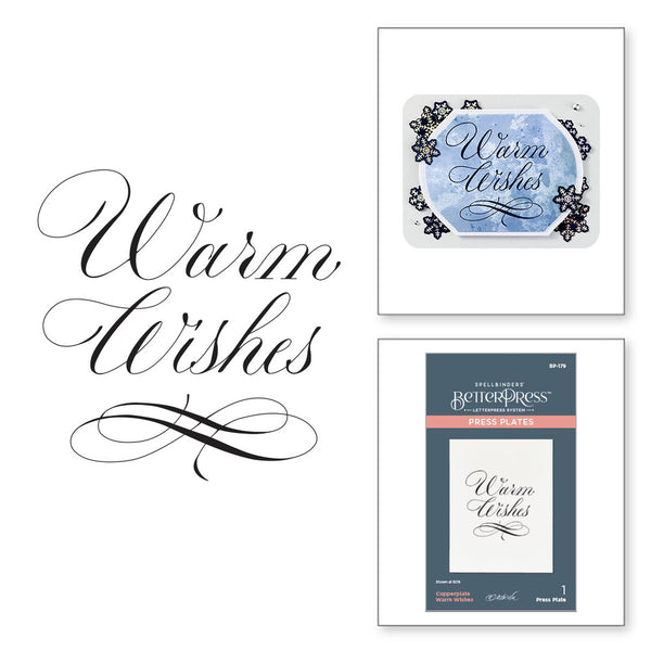 Spellbinders, BetterPress Press Plate By Paul Antonio, Copperplate, Warm Wishes (BP-179)