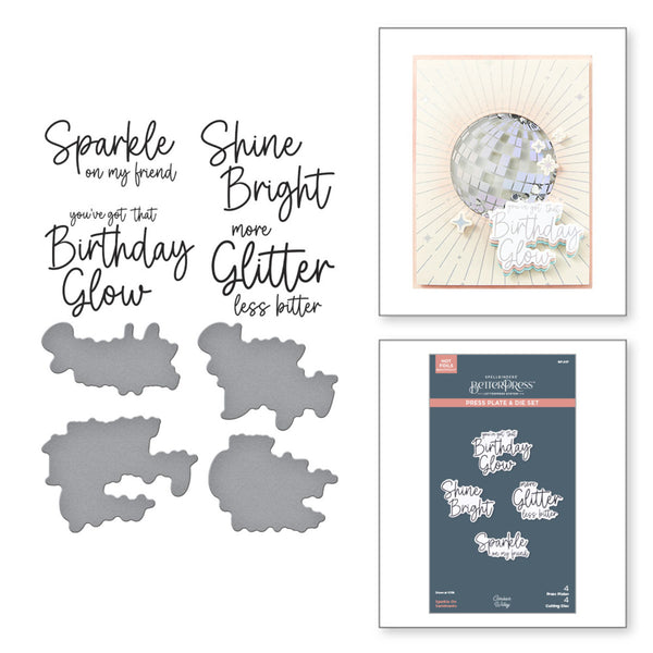 Spellbinders, Press Plate & Die Set By Carissa Wiley Sparkle On Sentiments, Shine Bright (BP-207)