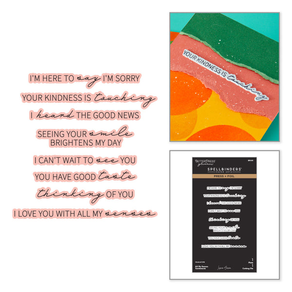 Spellbinders, BetterPress & Glimmer, Press + Foil Plate & Die Set, All My Senses (BP-341)
