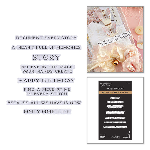 Spellbinders, Heirloom Words Press + Foil Plate & Die Set by Frank Garcia (BP-364)