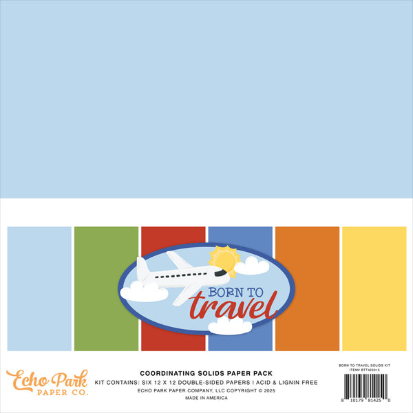 Echo Park Solids Collection Kit 12"X12", Born To Travel (BTT425015)