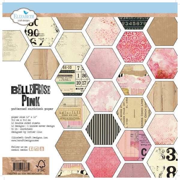 Elizabeth Crafts Double-Sided Cardstock Pack 12"X12" 12/Pkg, Bellerose Pink
