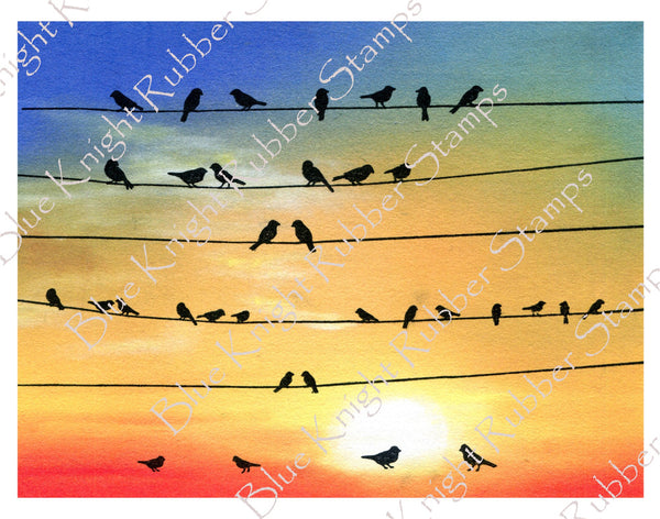 Blue Knight Rubber Stamps, Birds on Wires