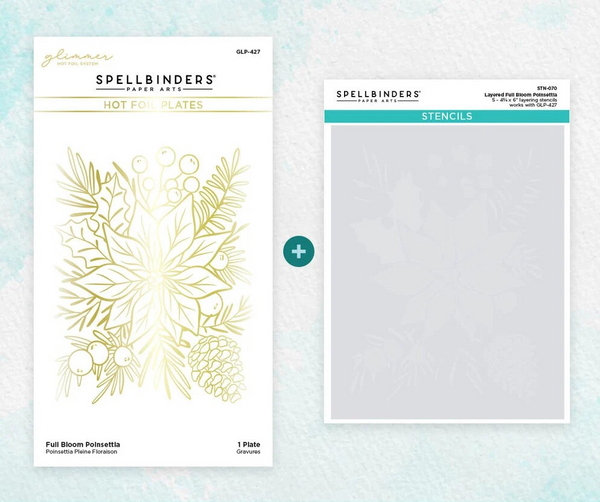 Spellbinders Glimmer Hot Foil Plate & Stencil Bundle, Glimmer For The Holidays Collection, Full Bloom Poinsettia (GLP-427 & STN-070)