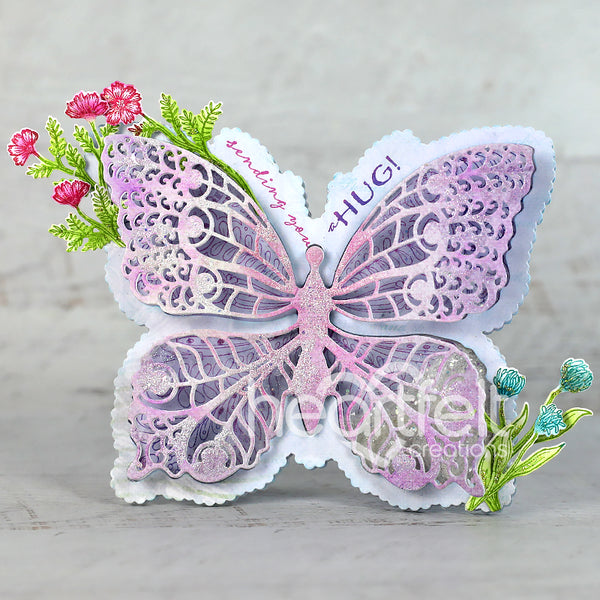 Heartfelt Creations, Floral Butterfly Collection, Cling Stamps & Dies Set Combo, Large Floral Butterfly