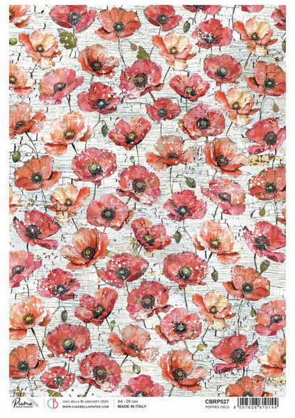 Ciao Bella, A4 Piuma Rice Paper, Poppies Field (CBRP527)