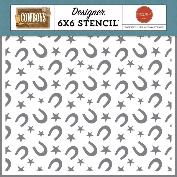 Carta Bella Stencil 6"X6", Cowboys, Horseshoe And Stars