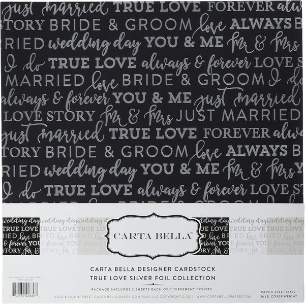 Carta Bella, Single-Sided Cardstock 12"X12", True Love Silver Foil Collection Kit