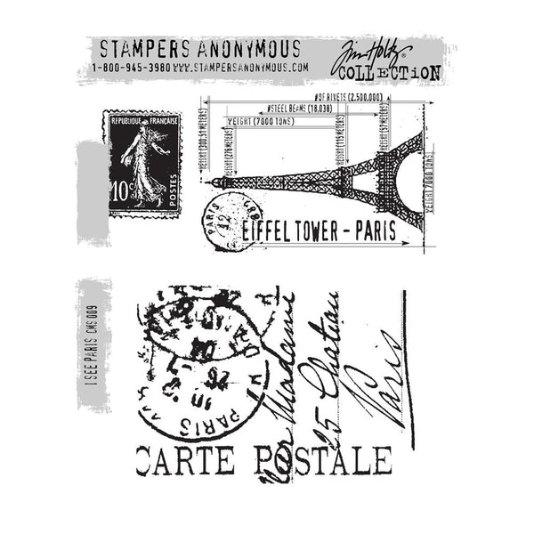 Stampers Anonymous, Tim Holtz Cling Stamps 7"X8.5", I See Paris (CMS009)