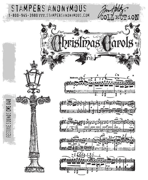 Tim Holtz Cling Stamps 7"X8.5", Festive Sounds (CMS048)