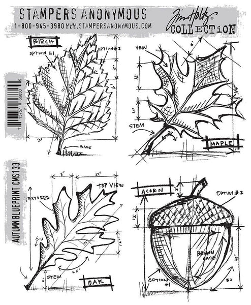 Tim Holtz Cling Stamps 7"X8.5", Autumn Blueprint (CMS133)