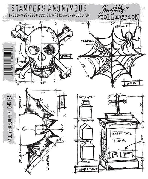 Tim Holtz Cling Stamps 7"X8.5", Halloween Blueprint (CMS134)