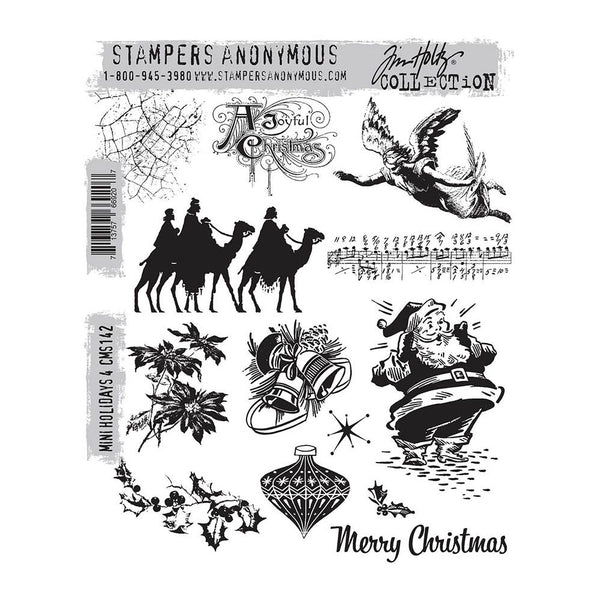 Tim Holtz Cling Stamps 7"X8.5", Mini Holiday #4 (CMS142)