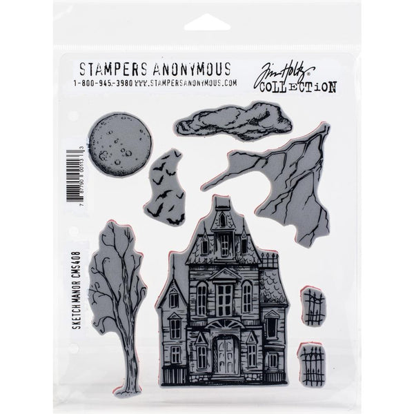 Tim Holtz Cling Stamps 7"X8.5", Sketch Manor (CMS408)