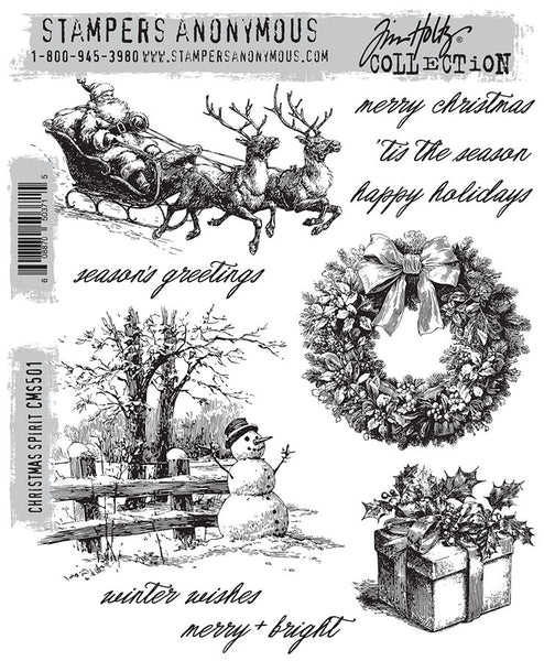 Tim Holtz Cling Stamps 7"X8.5", Christmas Spirit (CMS501)