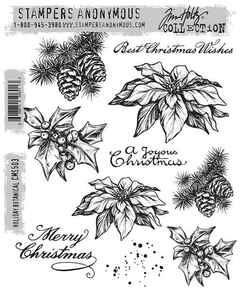 Tim Holtz Cling Stamps 7"X8.5", Holiday Botanical (CMS503)