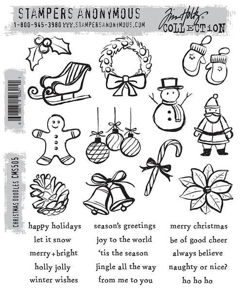 Tim Holtz Cling Stamps 7"X8.5", Christmas Doodles (CMS505)