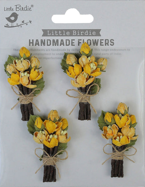 Little Birdie, Jubilee Paper Flowers 4/Pkg, Honey Apricot (CR87061)