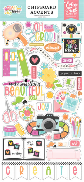 Echo Park Paper, Craft Room, Chipboard 6"X13", Accents