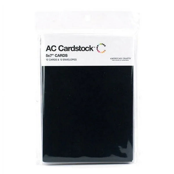 American Crafts A7 Cards W/Envelopes (5.25"X7.25") 12/Pkg, Weave Textured, Black