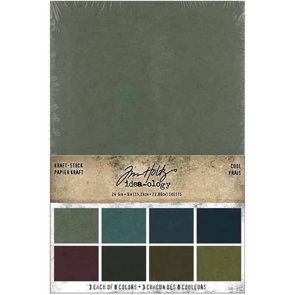 Tim Holtz Idea-Ology Kraft-Stock Stack Cardstock Pad 6"X9" 24/Pkg, Cool, 8 Colors/3 Each (TH94110)