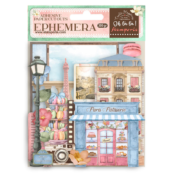 Stamperia Cardstock Ephemera Adhesive Paper Cut Outs, Oh La La - Elements