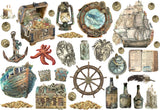 Stamperia Cardstock Ephemera Adhesive Paper Cut Outs, Songs Of The Sea Sailing Ship & Elements