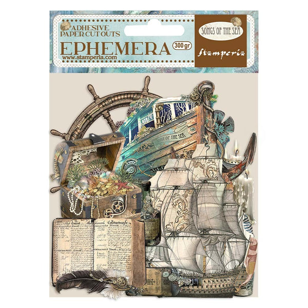 Stamperia Cardstock Ephemera Adhesive Paper Cut Outs, Songs Of The Sea Sailing Ship & Elements