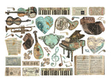 Stamperia Cardstock Ephemera Adhesive Paper Cut Outs, Music