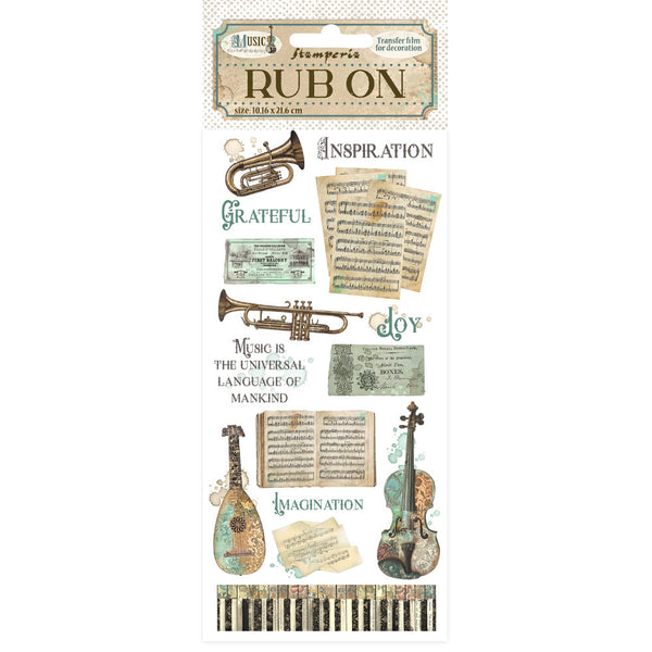 Stamperia, Rub-On 4"X8.5", Music, Instruments