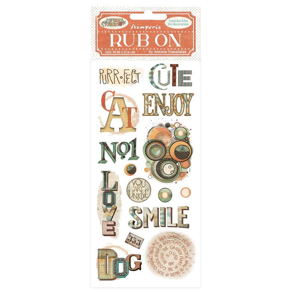 Stamperia, Furry Friends Rub-On 4"X8.5", Writings (DFLRB198)