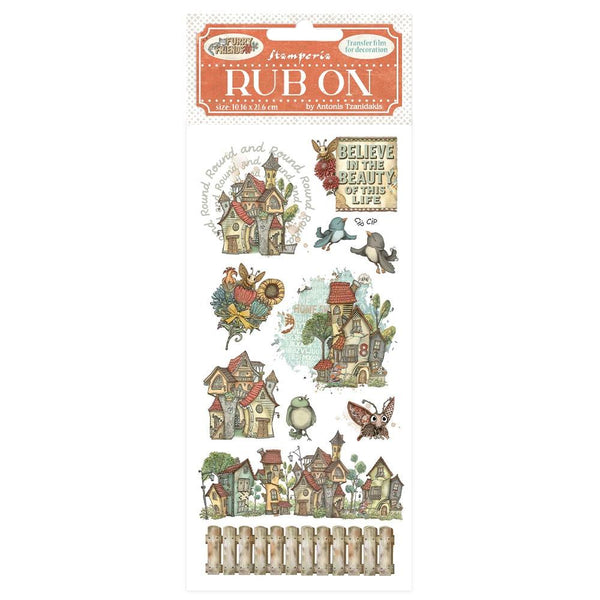 Stamperia, Furry Friends Rub-On 4"X8.5", Houses (DFLRB199)