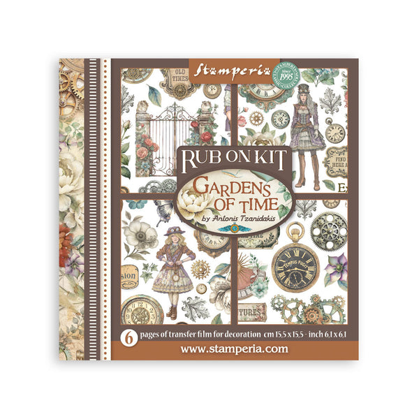 Stamperia, Assortment Rub-On Kit 6/Pkg, Gardens of Time (DFLRBX11)