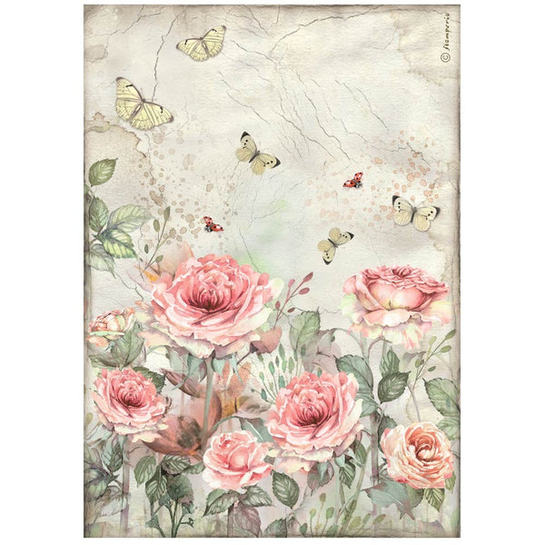Stamperia Rice Paper Sheet A4, House of Roses, Roses and Butterfly