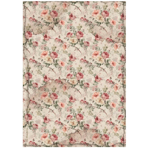 Stamperia Rice Paper Sheet A4, House of Roses, Fabric