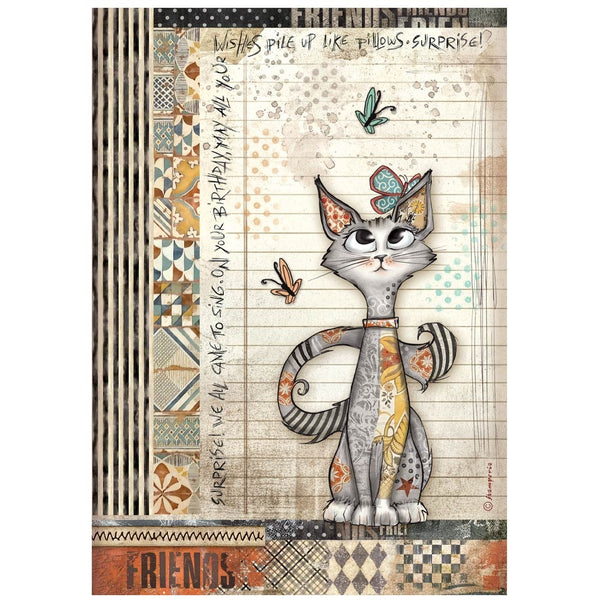 Stamperia Rice Paper Sheet A4, Furry Friends, Cat & Butterfly