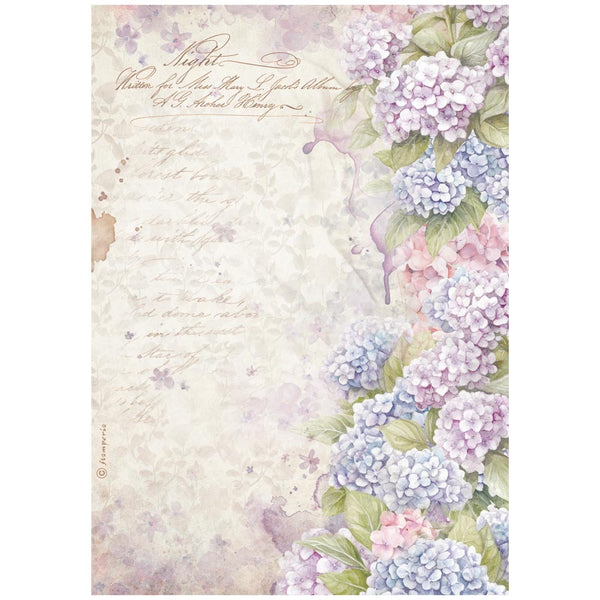 Stamperia Rice Paper Sheet A4, Quiet Days, Hydrangea (DFSA41076)