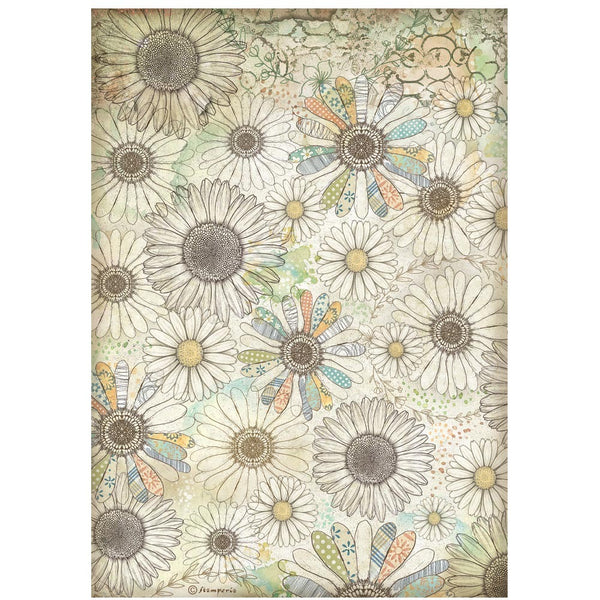 Stamperia Rice Paper Sheet A4, Daisy Art, Stylized Daisy Pattern (DFSA41096)