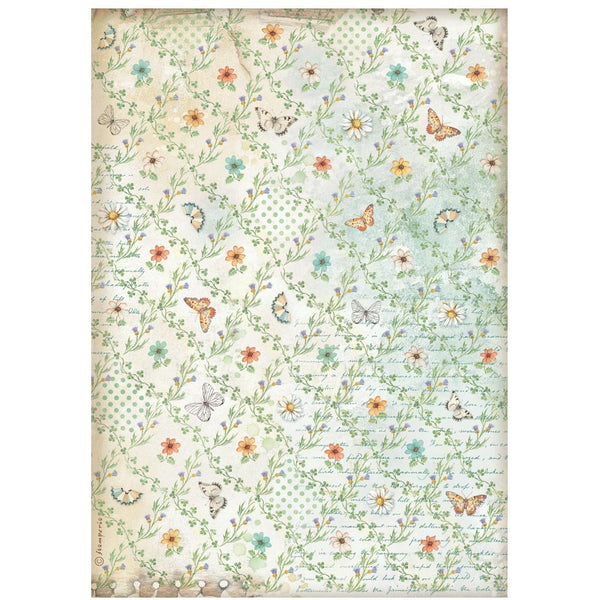 Stamperia Rice Paper Sheet A4, Daisy Art, Flowers and Butterfly Pattern (DFSA41097)